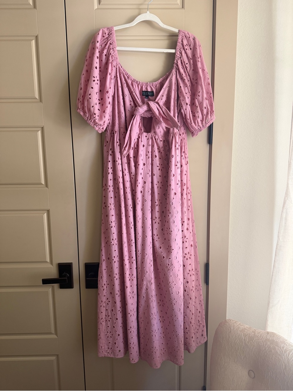 Eloquii Eyelet Tie-Front Women’s Dress in Dusty Rose
